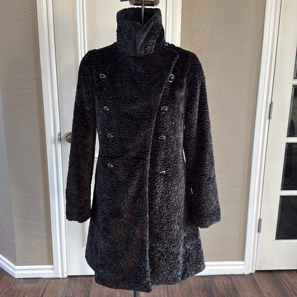 WHAT GOES AROUND COMES AROUND Anthropologie Black Teddy Coat Lamb Fur XS - Picture 3 of 7